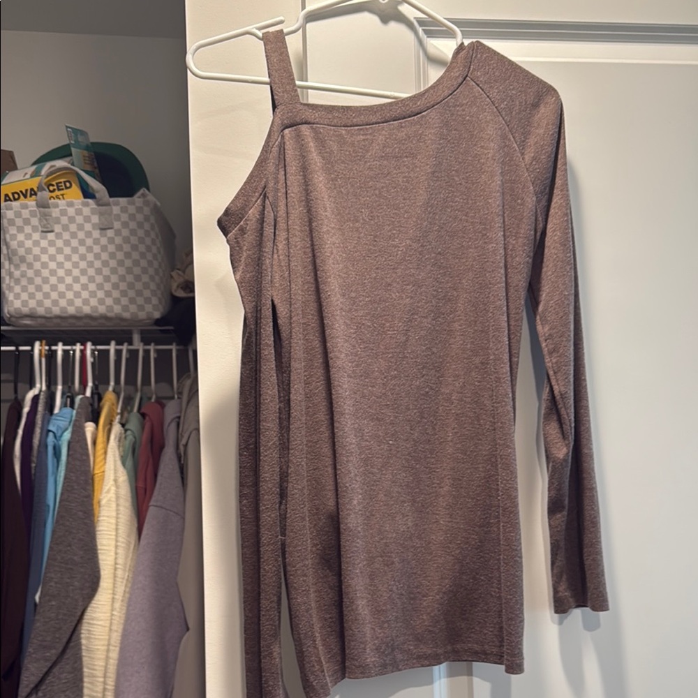 Brown One-Shoulder Long Sleeve Top